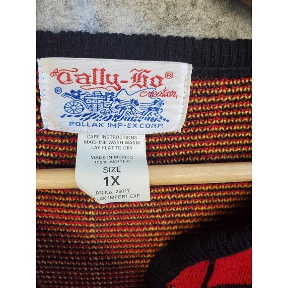 Vintage Tally-Ho Size 1X Red Black & Yellow Plaid Cardigan Sweater - Picture 3 of 6